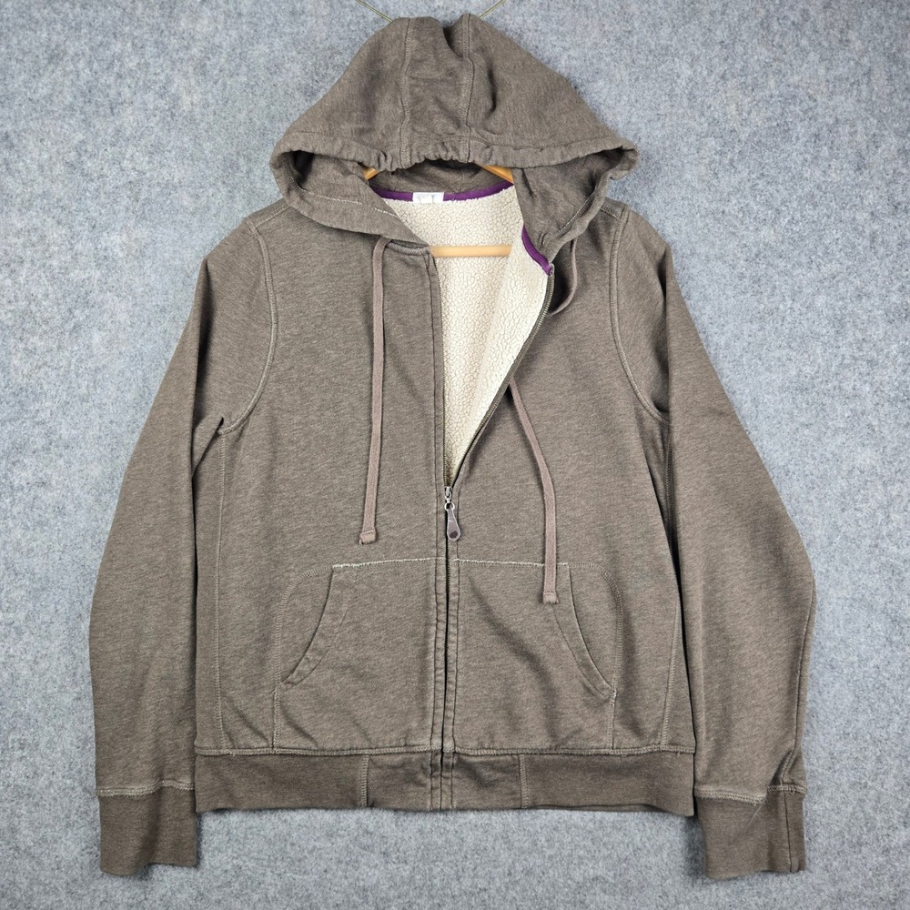 J.Crew Hoodie Womens Medium Brown Sherpa Lined Full Zip Sweatshirt Fleece Jacket